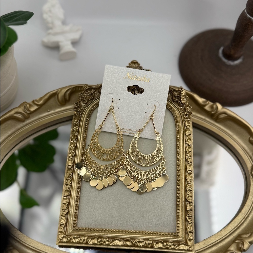 Natasha Gold Filigree Statement Earrings – Boho Chic Vibes! - Picture 3 of 8